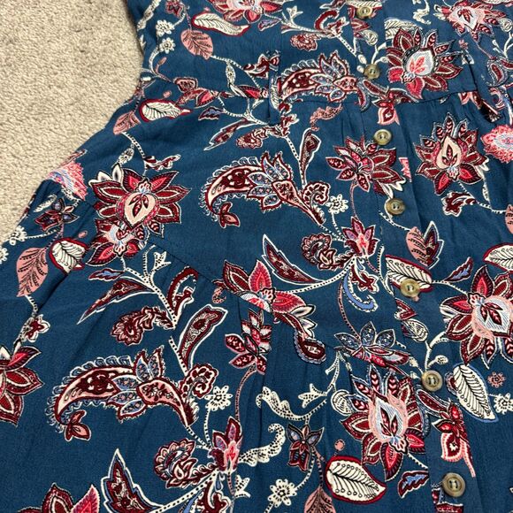 Neiman Marcus Paisley Floral A-Line Midi Dress Women Medium Button Down Collared - Picture 6 of 15